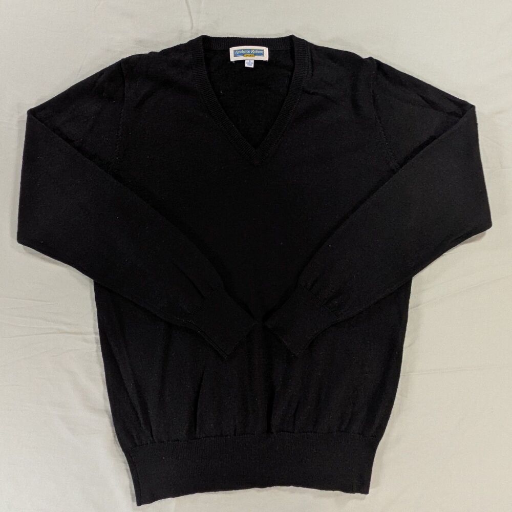 Vintage Andrew Rohan Mens Sweater Black Small Acrylic/Wool Blend